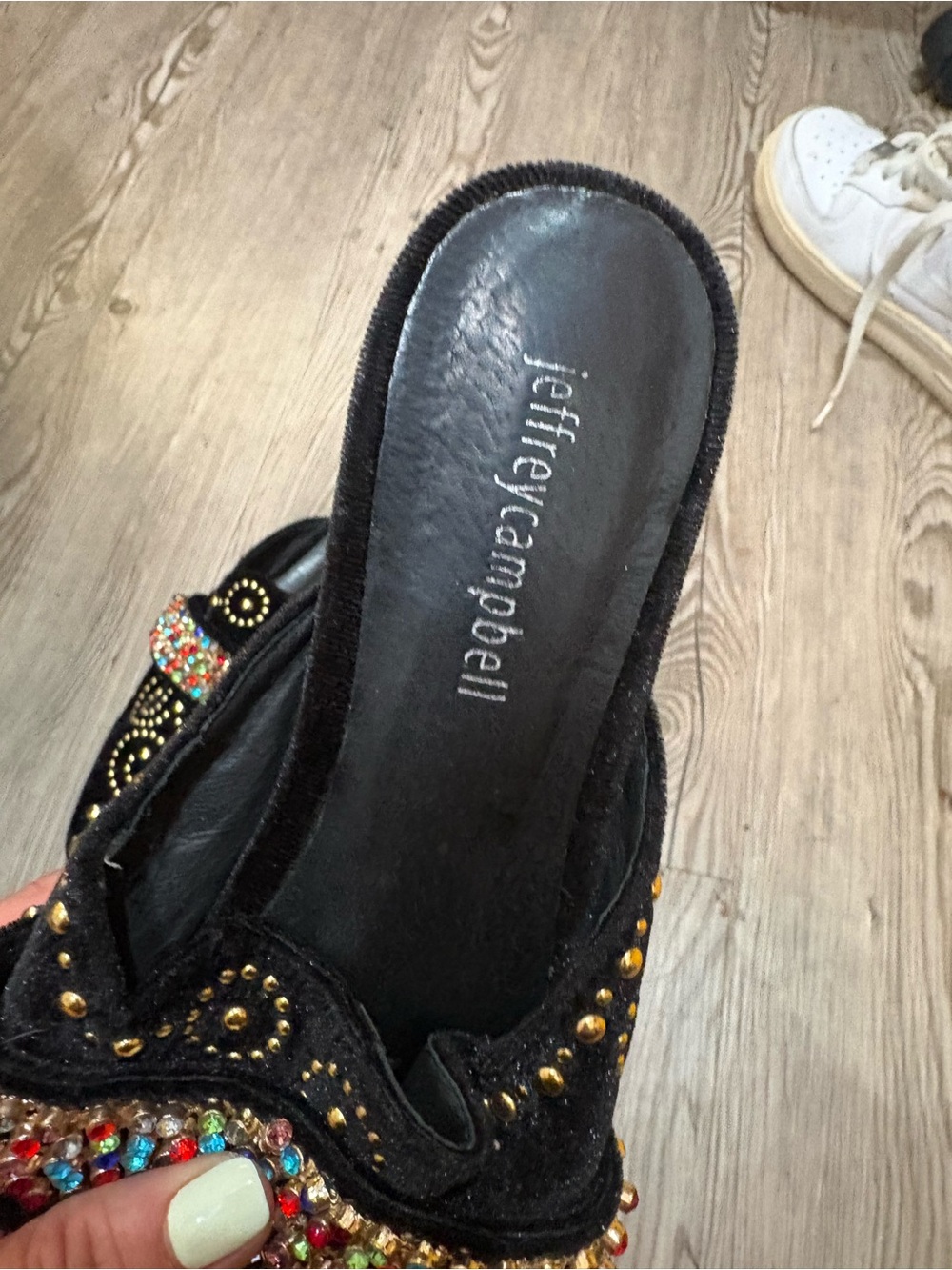 Jeffrey Campbell Black Velvet Jeweled Slip-On Mules - Picture 3 of 3